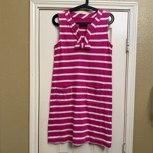 kate spade Striped Hot Pink and White Sleeveless Knit Midi Dress with Neck Bow